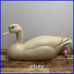 Large White Wood Decoy Goose/Duck No. 100 Signed by CG