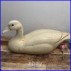 Large White Wood Decoy Goose/Duck No. 100 Signed by CG