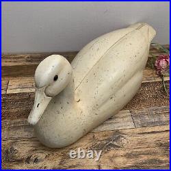 Large White Wood Decoy Goose/Duck No. 100 Signed by CG