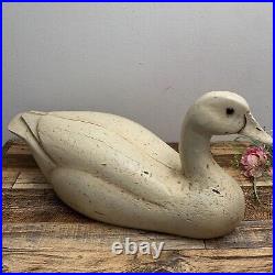 Large White Wood Decoy Goose/Duck No. 100 Signed by CG