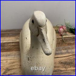 Large White Wood Decoy Goose/Duck No. 100 Signed by CG