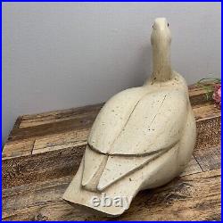 Large White Wood Decoy Goose/Duck No. 100 Signed by CG