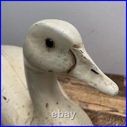 Large White Wood Decoy Goose/Duck No. 100 Signed by CG