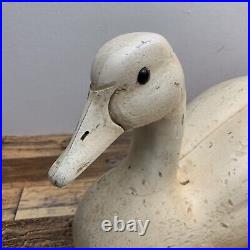 Large White Wood Decoy Goose/Duck No. 100 Signed by CG