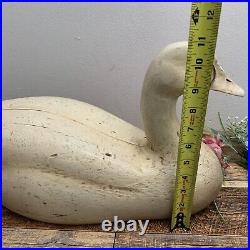 Large White Wood Decoy Goose/Duck No. 100 Signed by CG