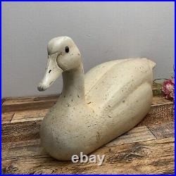 Large White Wood Decoy Goose/Duck No. 100 Signed by CG