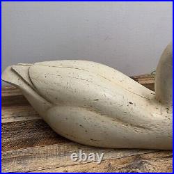 Large White Wood Decoy Goose/Duck No. 100 Signed by CG