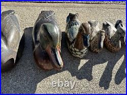 Lot Of 11 Vintage Wood Crafted Ducks Decoy Hunt(duck number 7 gone)