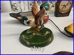 Lot Of Vintage 80s 90s Wooden Ducks Mallard Decoy Decorations Ash Tray Lamp Mugs