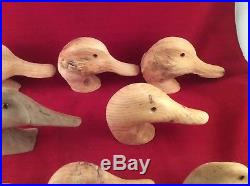 Lot Of Vintage Wooden Carved Duck Decoy Heads & Glass Eyes Barn Find