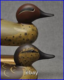 MASON STYLE standard green-winged teal PAIR duck decoy by Darkfeather Freedman