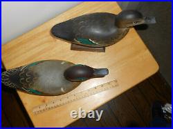 Mason-like carved pair of Teal Duck Decoys, solid balsa wood