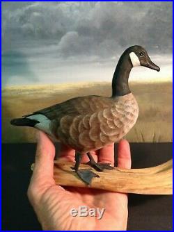 Miniature ROBERT RUNION Hand Carved Wood CANADA GOOSE Duck Decoy Signed