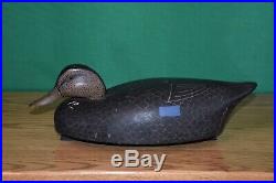 Nice Low Head Vintage Hand Carved Black Duck Wood Duck Decoy Ex