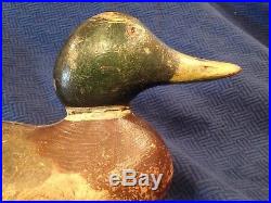 Nicely detailed vintage Mallard drake decoy with green head with glass eyes
