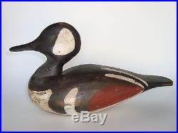 Old Square Nailed Wood Folk Art Hooded Merganser Duck Decoy Signed C. Pritchard