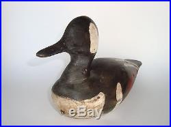 Old Square Nailed Wood Folk Art Hooded Merganser Duck Decoy Signed C. Pritchard