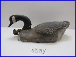 Old Wood Hand Carved Canadian Goose Decoy With Original Lead Weight (b1a711b)