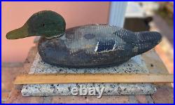 Original Antique Wooden Hand Painted Duck Decoy Glass Eyes Herters MN Weight