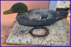 Original Antique Wooden Hand Painted Duck Decoy Glass Eyes Herters MN Weight