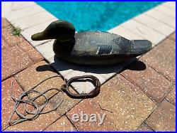 Original Antique Wooden Hand Painted Duck Decoy Glass Eyes Herters MN Weight