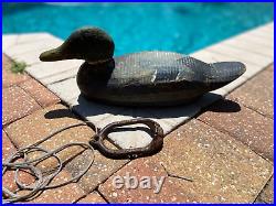 Original Antique Wooden Hand Painted Duck Decoy Glass Eyes Herters MN Weight