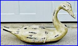 Oversized Decorative 27.5 Swan Decoy, Distressed Off-White Wood, Hollow, 9lbs+
