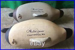 Pair Carved Canvasback Hunting Duck Decoys Signed Charlie Joiner Chestertown MD