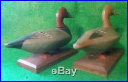 Pair Carved Wooden Hunting Redhead Duck miniature Decoys Bob McGaw Havre DeGrace
