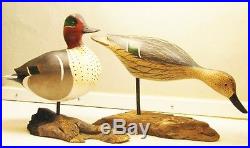 Pair Of Bill Geonne Green Wing Teal Decoys Including A Great Feeder
