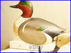 Pair Of Bill Geonne Green Wing Teal Decoys Including A Great Feeder