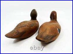 Pair Of Vintage Wood Duck Decoys Signed J. Fitzgerald 8 & 8 1/2