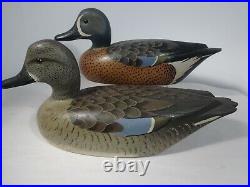 Pair Vintage Carved Blue Wing Teal Duck Decoys- Davy Nichol Ontario Mint