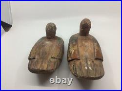 Pair of Antique Hand-Carved Wooden Duck Decoys Collector's Item