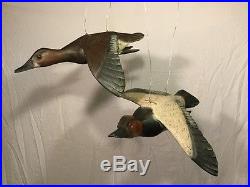 Pair of Flying Canvasback Ducks Woodcarving, Decoy, Signed Casey Edwards