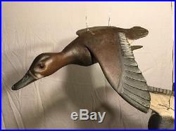 Pair of Flying Canvasback Ducks Woodcarving, Decoy, Signed Casey Edwards