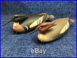 Pair of Red Breasted Merganser duck decoy carving by Bob White Tullytown PA