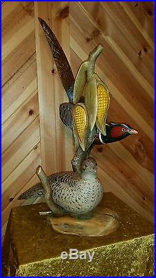 Pheasants, duck decoy, fish decoy, hunting collectible carving by Casey Edwards