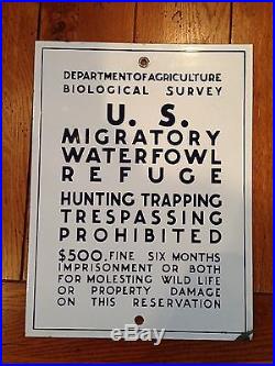 Pre-1939 US Migratory Waterfowl Refuge Sign NR- duck goose shorebird decoy