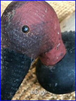 Primitive ANTIQUE Carved & Painted Wooden Duck Decoy with Glass Eyes VERY NICE