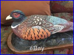 RARE GEORGE KIEFFER HAND CARVED PAINTED WOODEN PHEASANT DECOY Signed