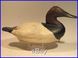 RARE Vintage Canvasback Drake Duck Decoy by Scott Jackson ca 1900 Branded J. H