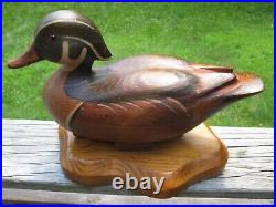 R. D. Lewis Wood Duck Drake Decoy with Stand Signed By Artist & Dated 3/16/81