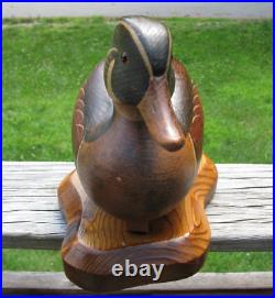 R. D. Lewis Wood Duck Drake Decoy with Stand Signed By Artist & Dated 3/16/81