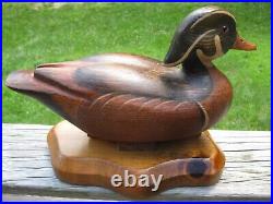 R. D. Lewis Wood Duck Drake Decoy with Stand Signed By Artist & Dated 3/16/81