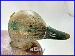 Rare 1920's A. Elmer Crowell Duck Decoy Original Glass Eyes 15 1/2 Maker Signed