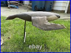 Rare Antique Vintage Wood & Canvas Flying Duck Decoy Glass Eyes Tuveson Mfg Co