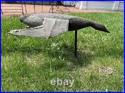 Rare Antique Vintage Wood & Canvas Flying Goose Decoy Glass Eyes Tuveson Mfg Co