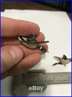 Rare Charles Perdew Original Wooden Duck Decoy Miniature Earrings Pin Henry IL