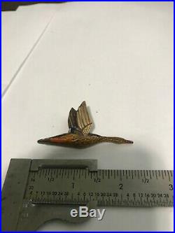 Rare Charles Perdew Original Wooden Duck Decoy Miniature Hat Lapel Pin Henry IL3